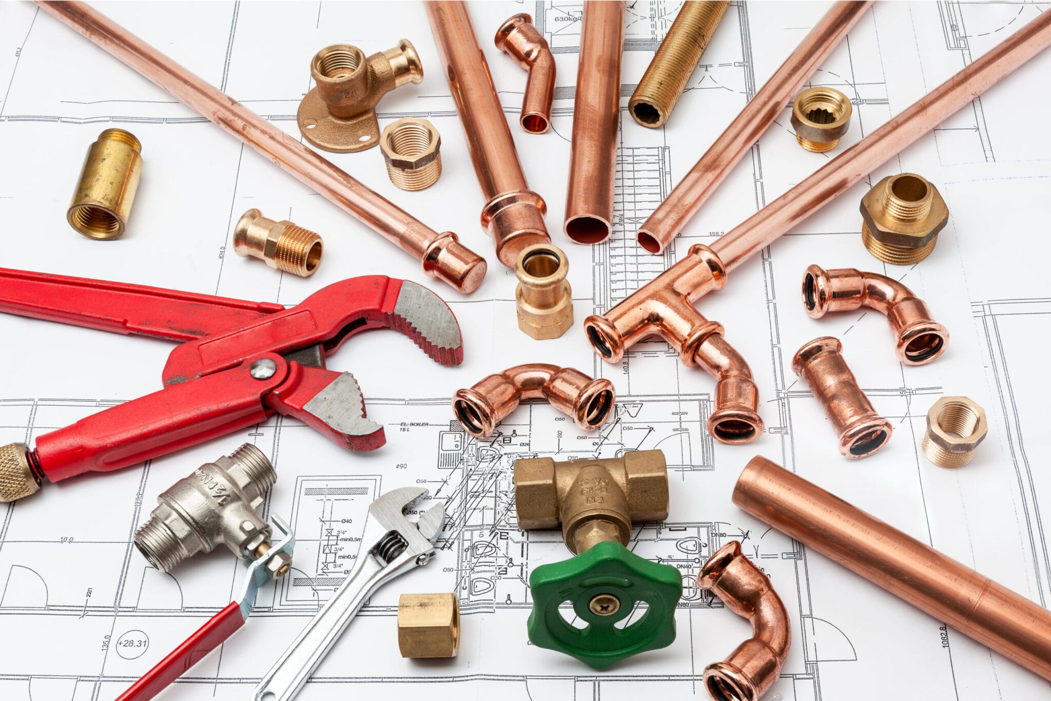 Copper pipe fittings and plumbing parts for Englewood, Florida repairs