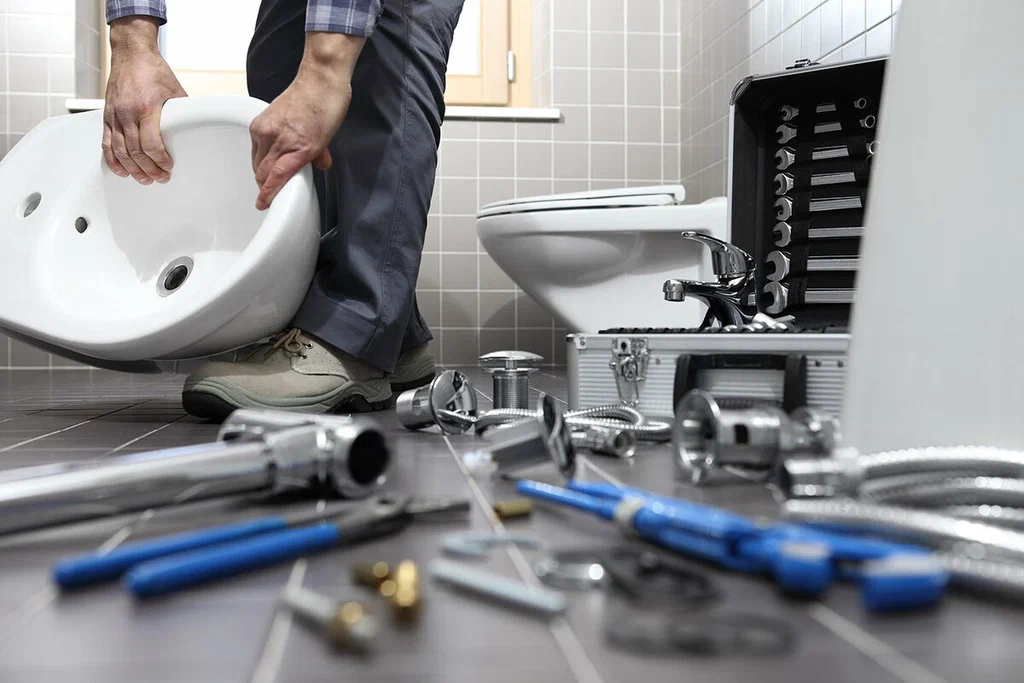 Plumbing tools prepared for a bathroom repair in Englewood