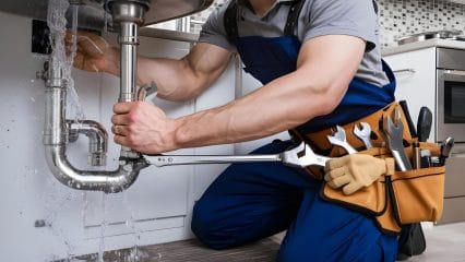Technician using electronic equipment to detect a plumbing leak in Englewood